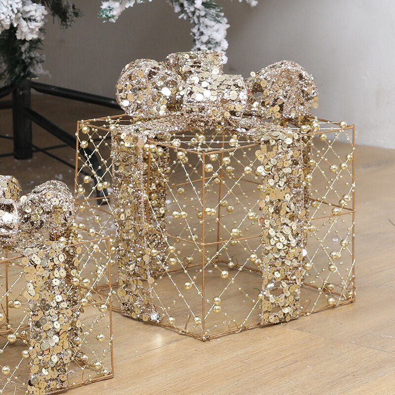 3 Pieces Transparent Christmas Cubical Metal Gift Box / Ruchi