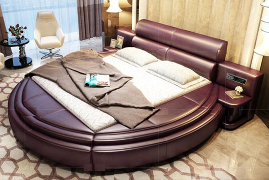 Modern Leather Round Bed With Headboard / Ruchi