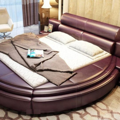 Modern Leather Round Bed With Headboard / Ruchi