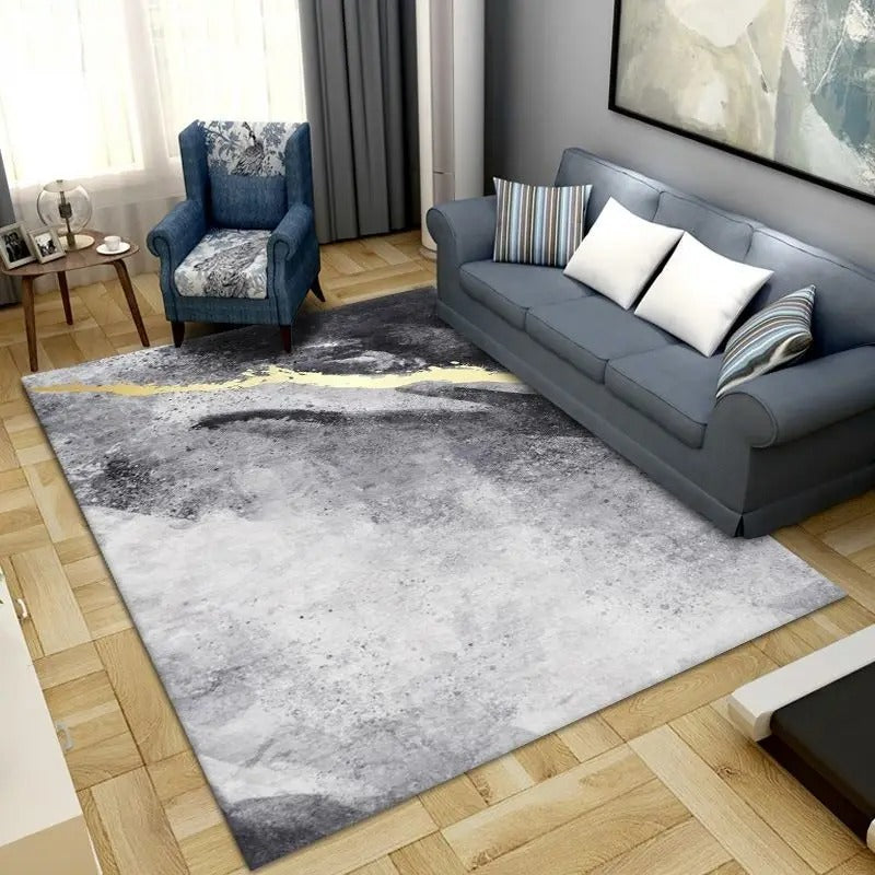 Black-White Shaded Design Non-Slip Cashmere Floor Rug / Ruchi