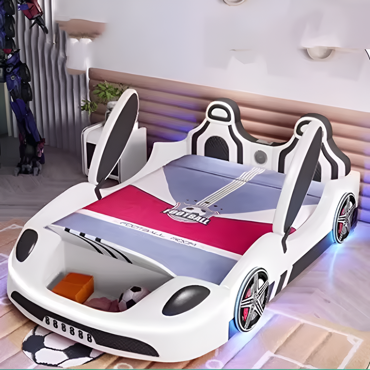 LED Leather Car Bed for Children