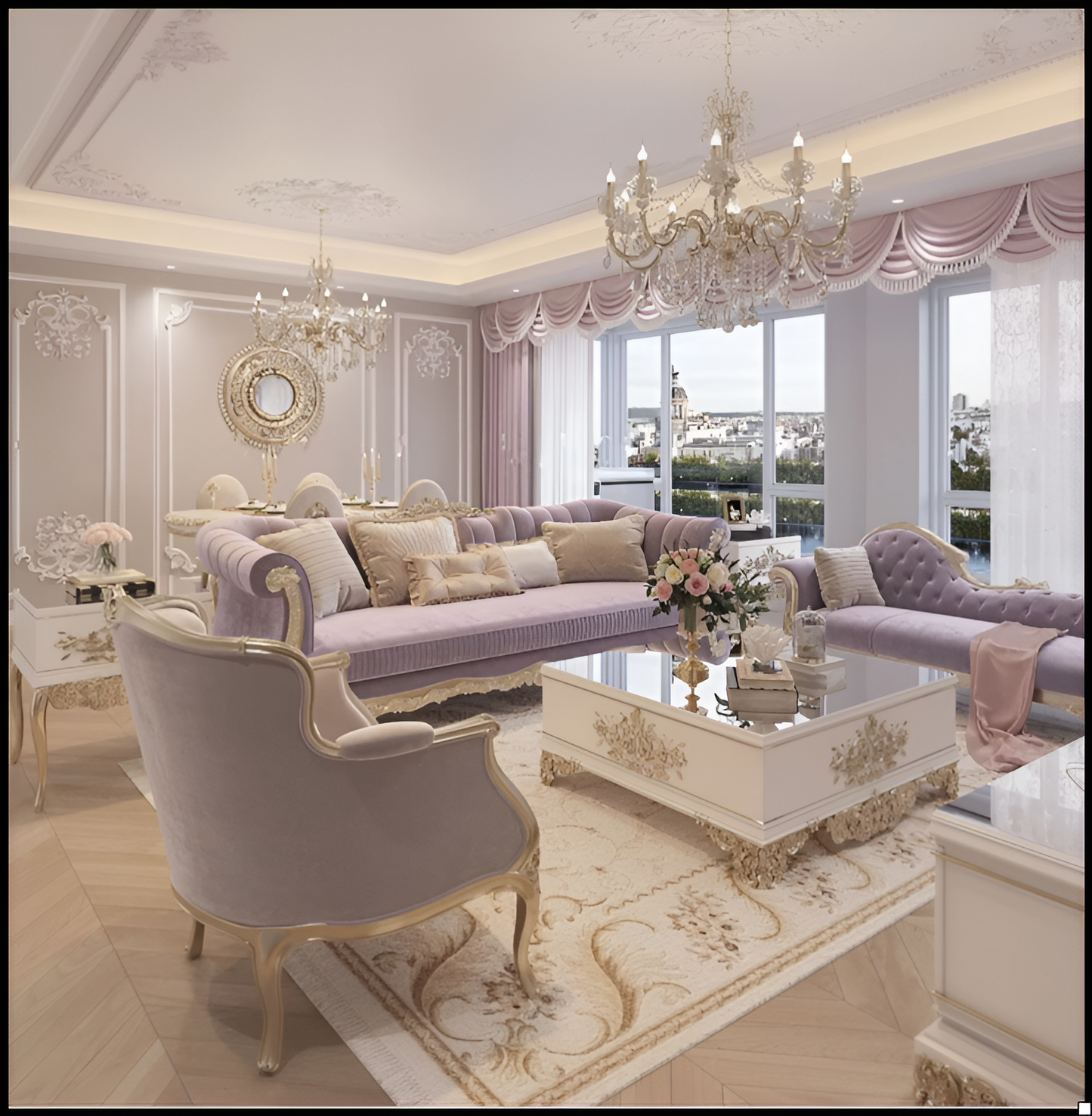 European Button-tufted Fabric Sofa Set / Ruhi 