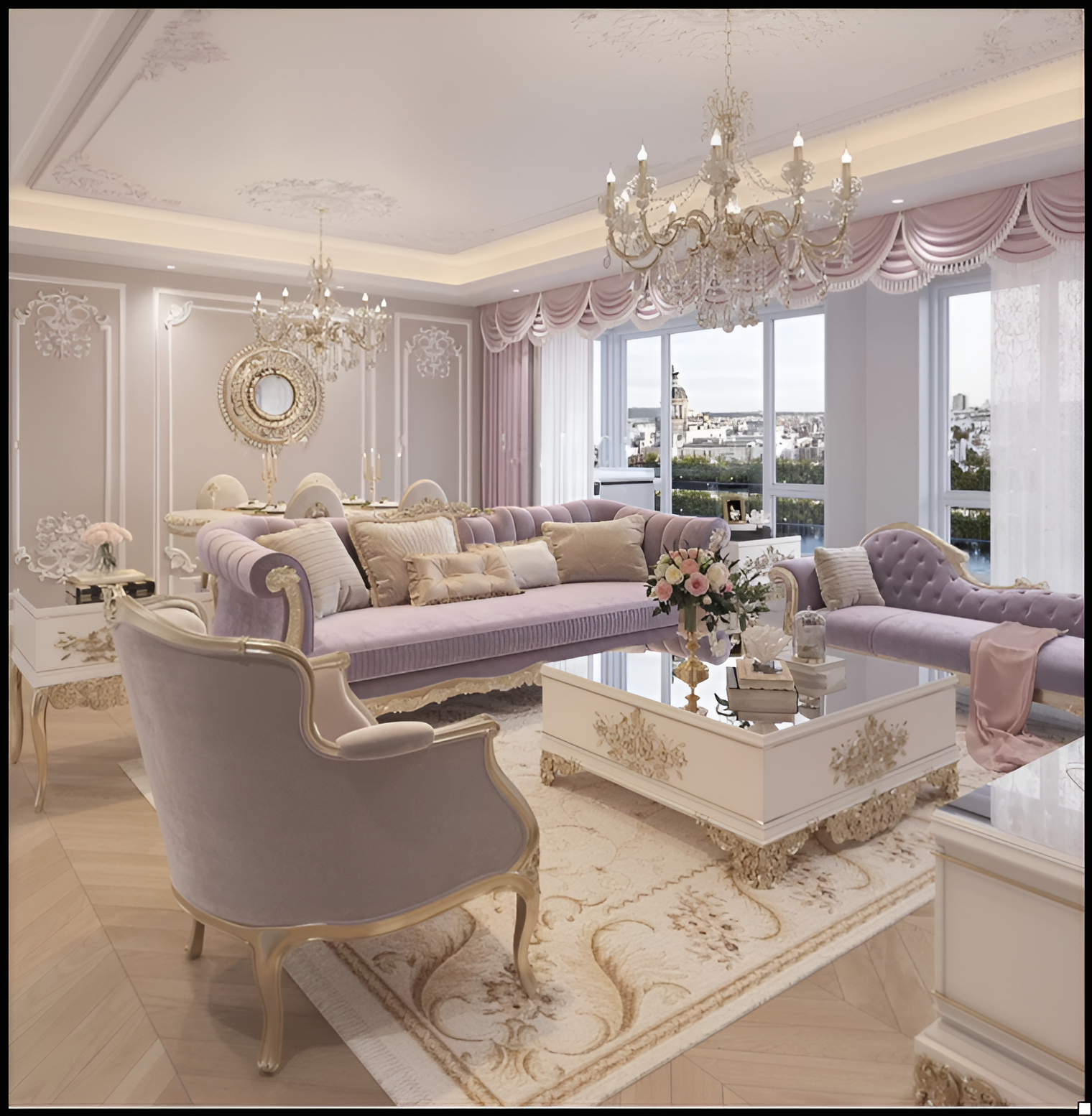 European Button-tufted Fabric Sofa Set / Ruhi 