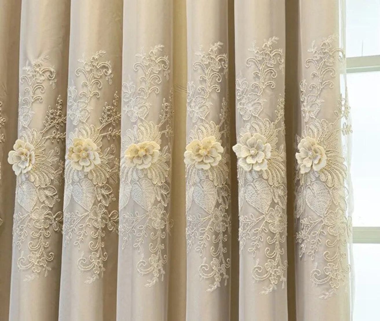 Floral Embroidered Tulle Window Curtain / Ruchi
