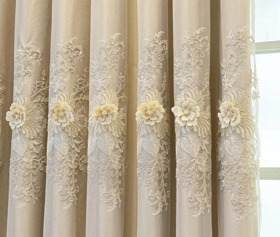 Floral Embroidered Tulle Window Curtain / Ruchi