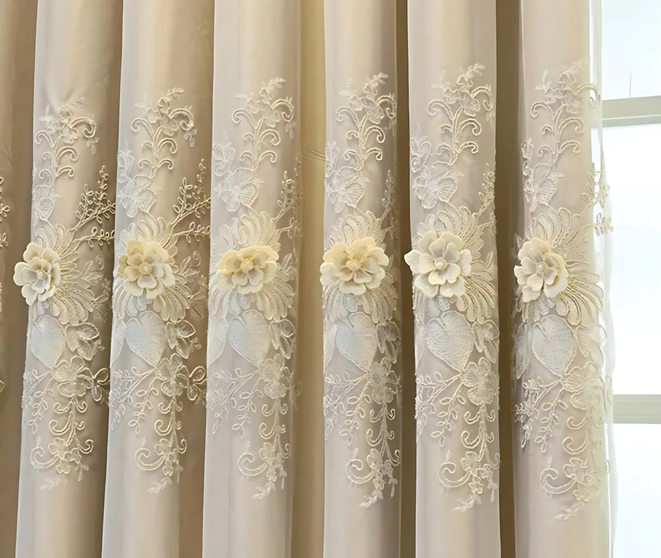 Floral Embroidered Tulle Window Curtain / Ruchi