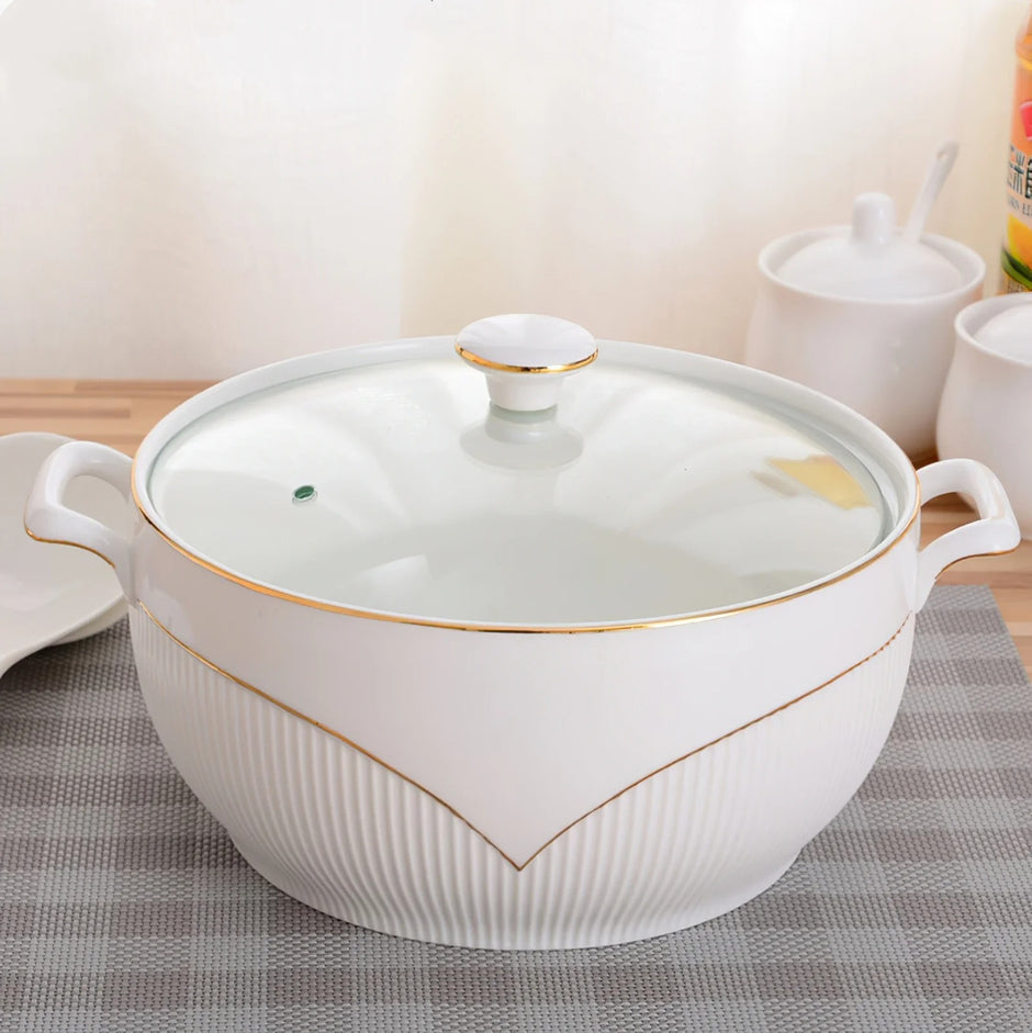 Round Ceramic Soup Bowl With Lid / Ruchi