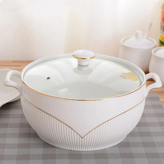 Round Ceramic Soup Bowl With Lid / Ruchi