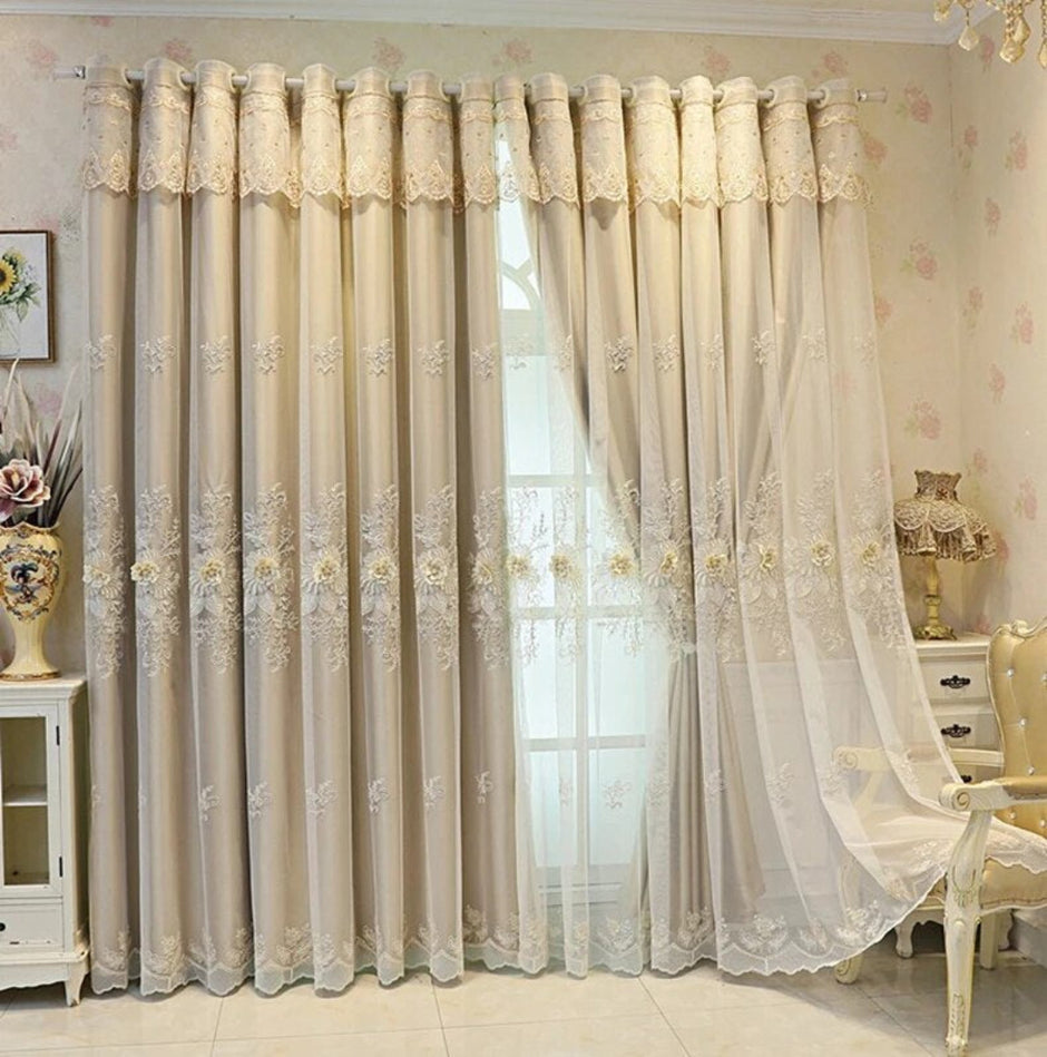 Floral Embroidered Tulle Window Curtain / Ruchi
