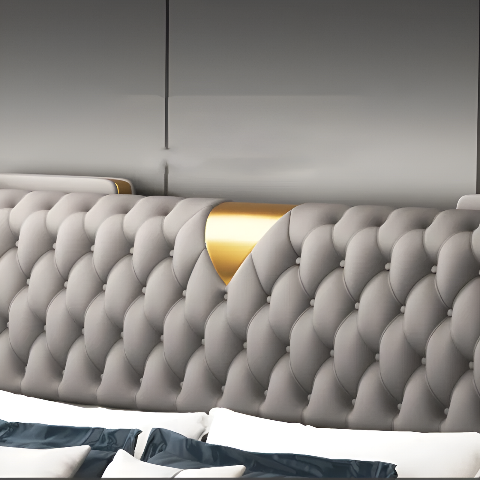 Modern Button Tufted Leather Bed / Ruchi