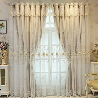 Floral Embroidered Tulle Window Curtain / Ruchi