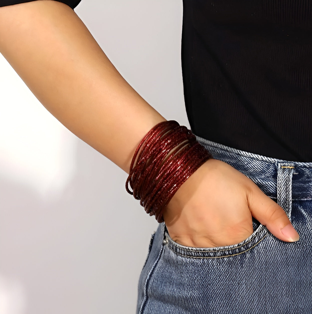 Charming Glittery Wrapped Leather Bracelet