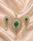 Green Stone Necklace and Earring Set With American Diamond / Ruchi