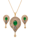 Green Stone Necklace and Earring Set With American Diamond / Ruchi