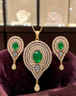 Green Stone Necklace and Earring Set With American Diamond / Ruchi