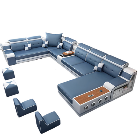 Multifunctional Leather Sectional Sofa with Chaise