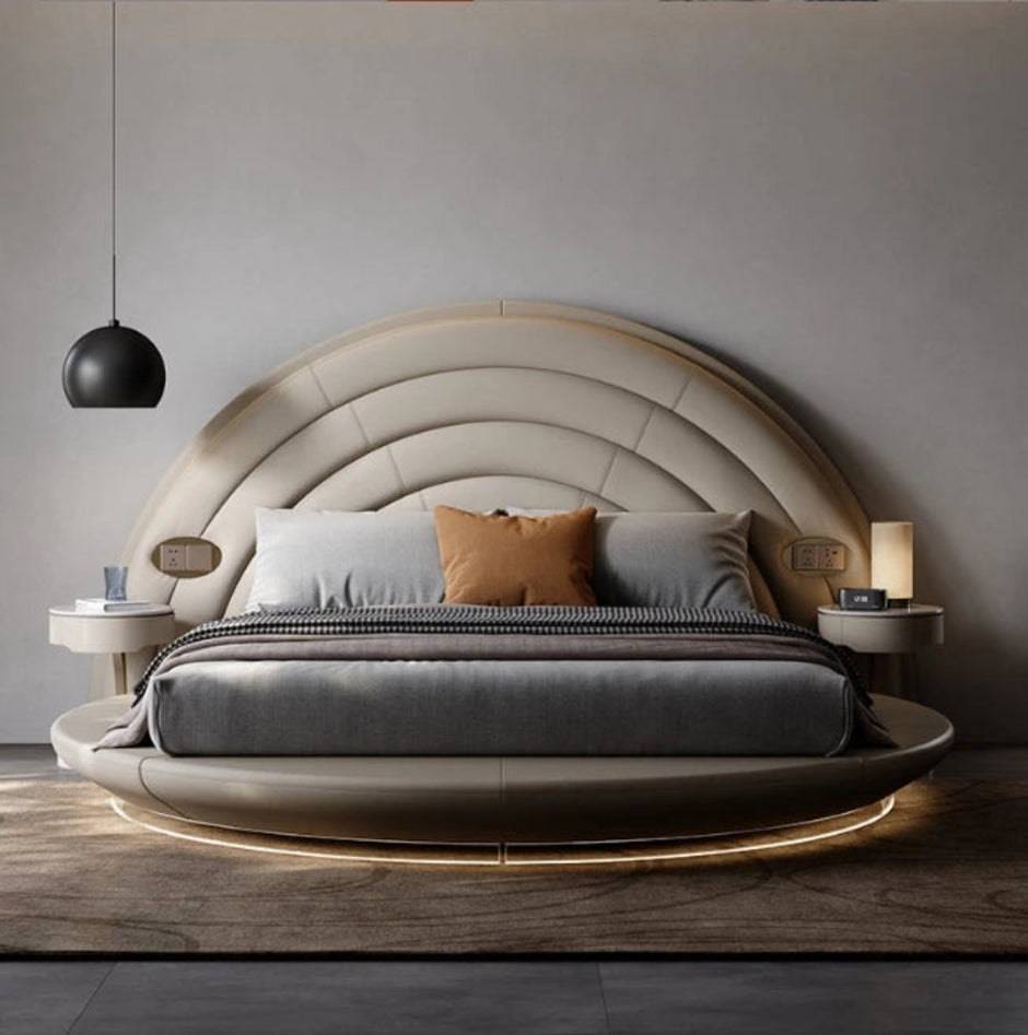 Modern LED Leather Round Bed / Ruchi