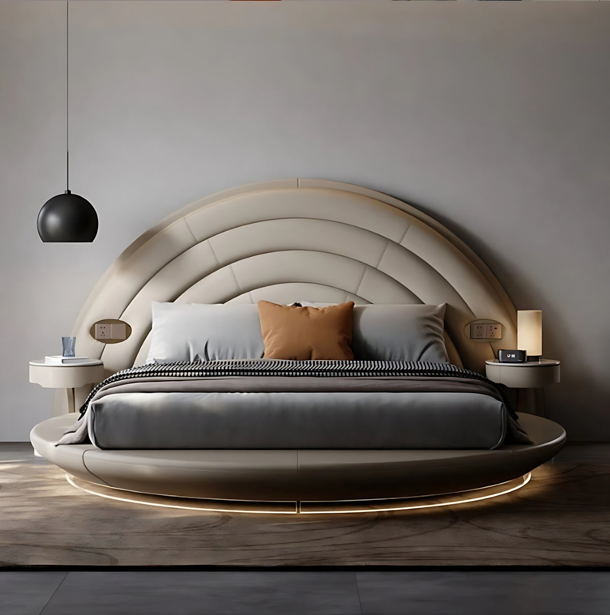 Modern LED Leather Round Bed / Ruchi