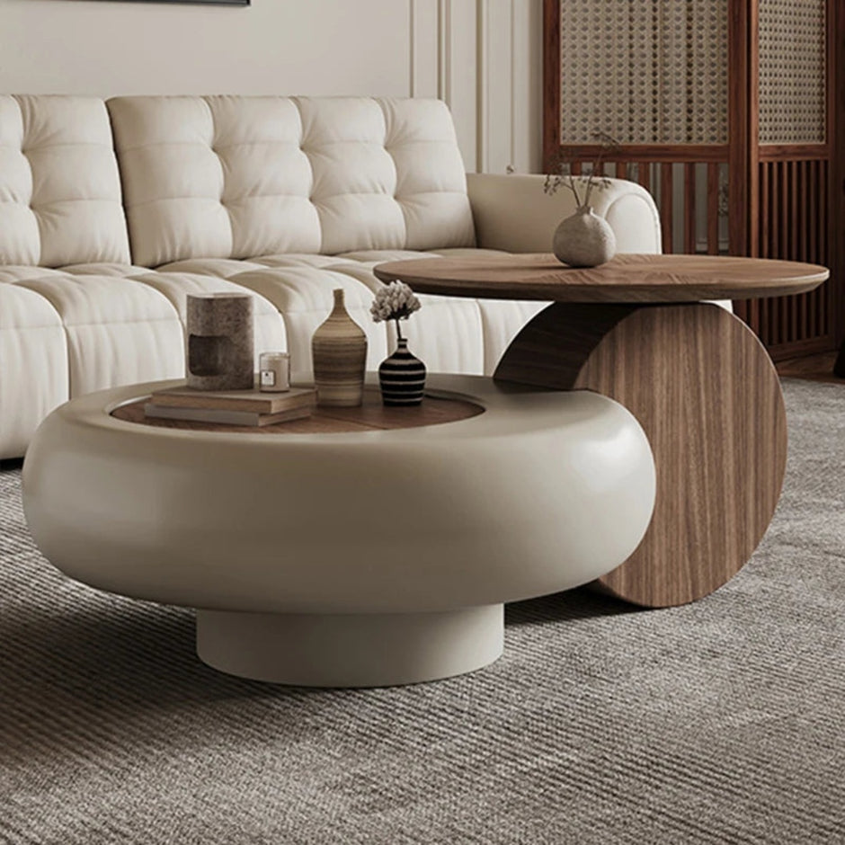 Extendable Round Wooden Coffee Table With Storage / Ruchi 