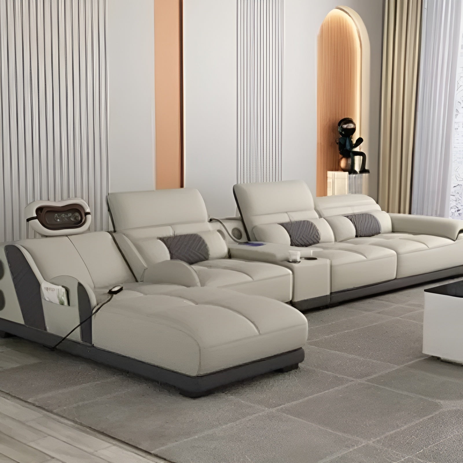 Head Massager Leather Sectional Sofa