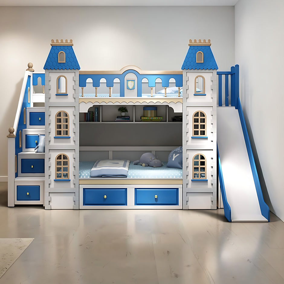 Wooden Castle Bunk Bed With Slide