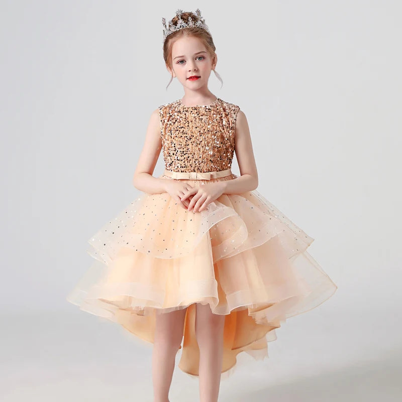 Sleeveless Kids Party Dress With Tulle Skirt