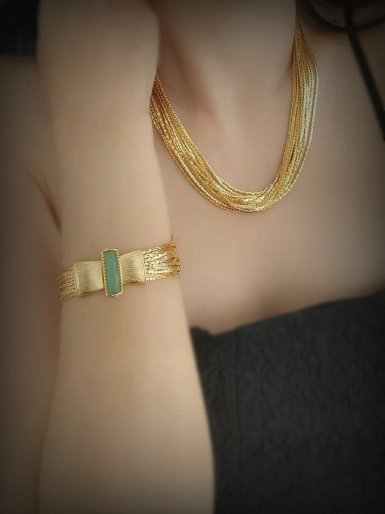 Aventurine Stone Carved Layered Chain Bracelet Jewelry Design / Ruchi