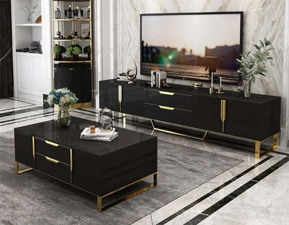 Elegant Wooden Coffee Table And TV Stand Set
