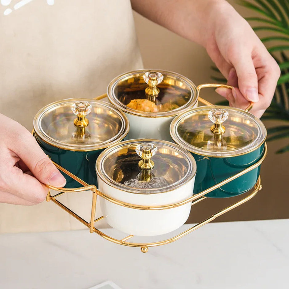 Ceramic Dry Fruit Bowl Set With Lid / Ruchi