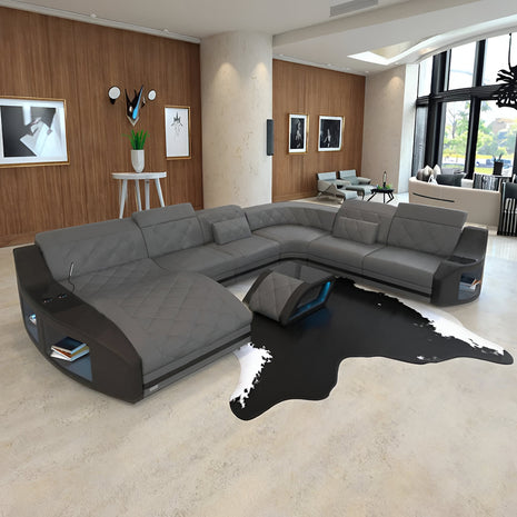 Diamond Design LED Embedded Leather Sectional-Sofa / Ruchi