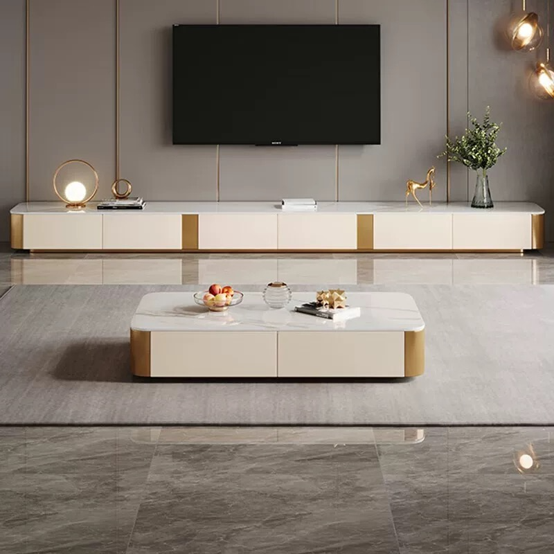 Marble Top Wooden Coffee Table And TV Stand