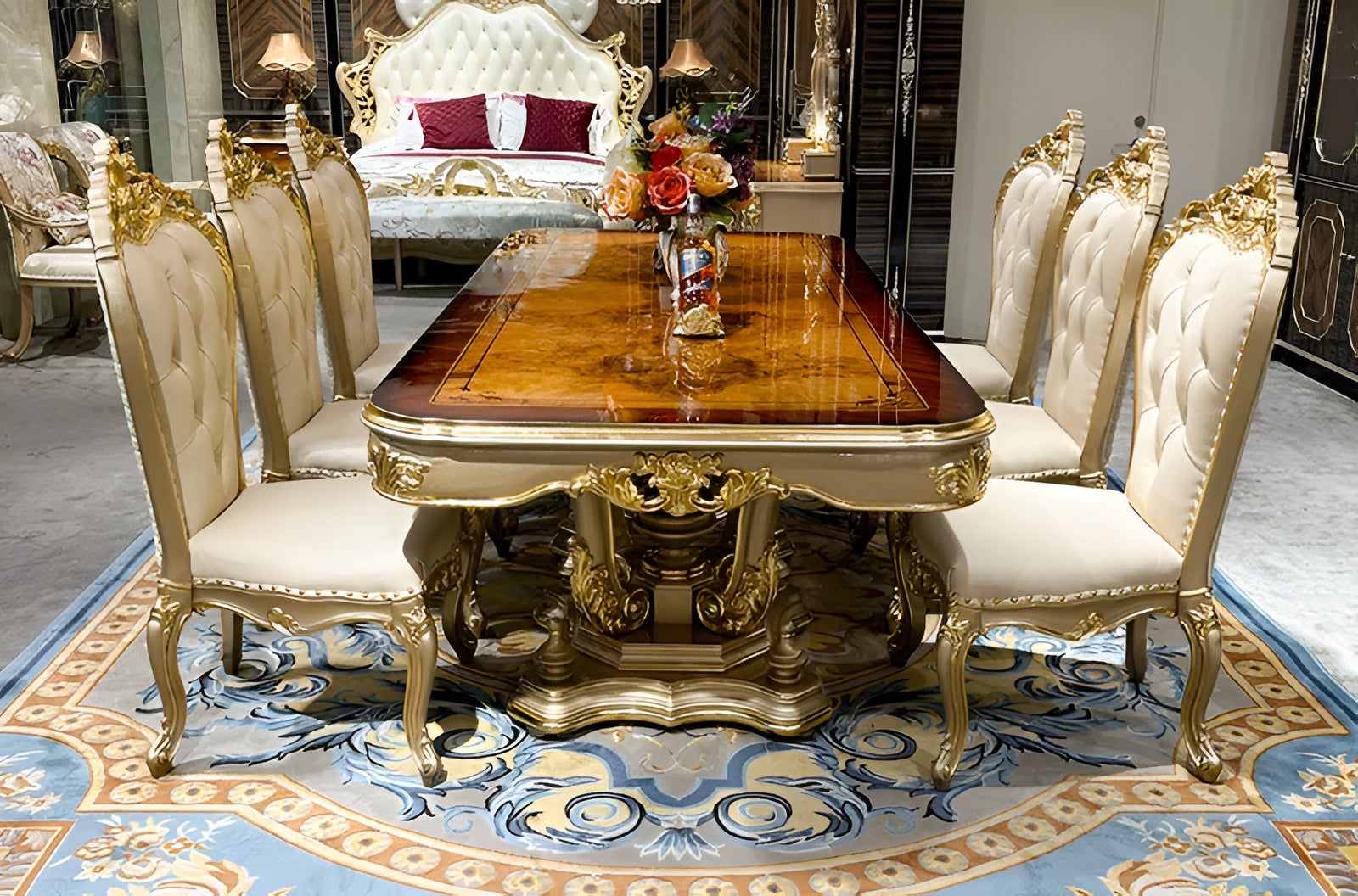 90-Inch European Wooden Dining Set For 8