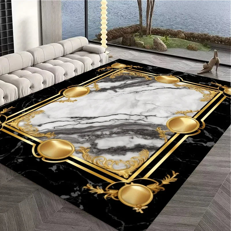 Captivating Marble Design Printed Non Skid Rectangular Flannel Living Room Rug  / Ruchi