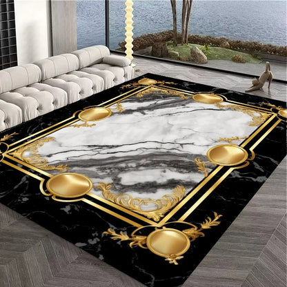 Captivating Marble Design Printed Non Skid Rectangular Flannel Living Room Rug  / Ruchi