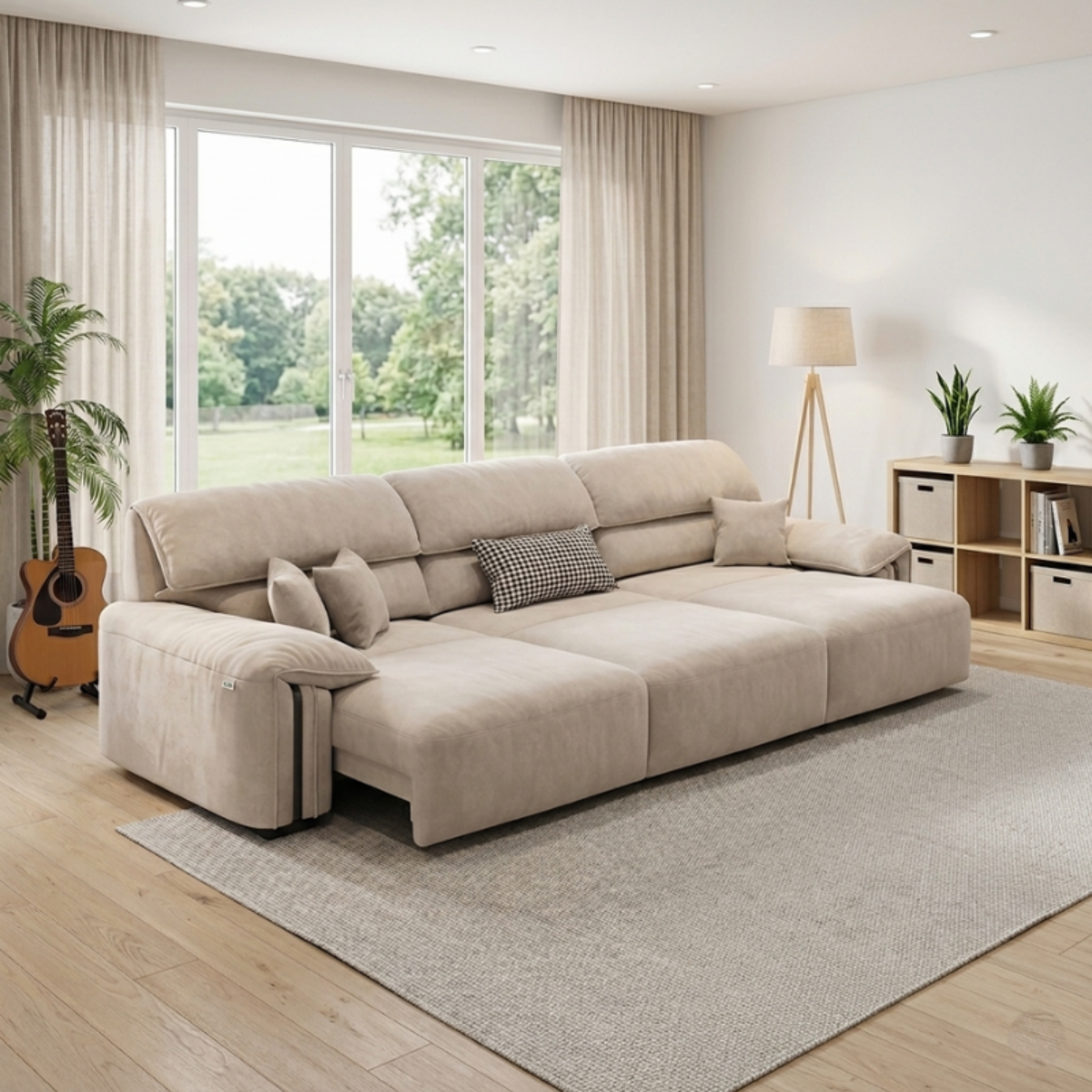 Chenille Fabric Remote Control Extendable Sofa Bed / Ruchi 