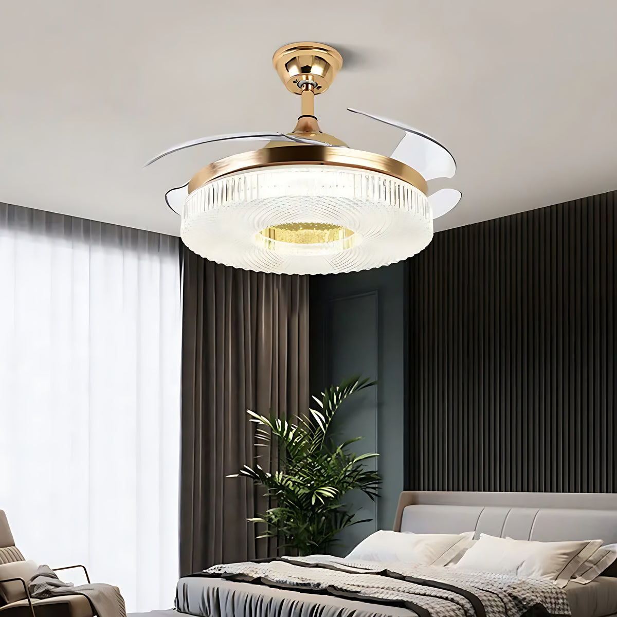 Modern Remote Control LED Ceiling Fan Light / Ruchi