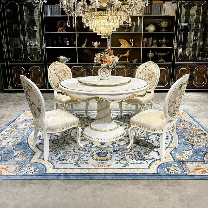 European Wooden Round Dining Table With 6 Chairs / Ruchi