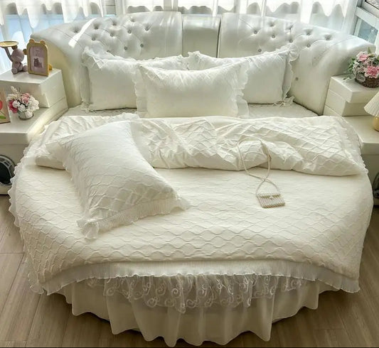 Round Microfiber Fabric Fitted Bedsheet And Bed-Skirt / Ruchi