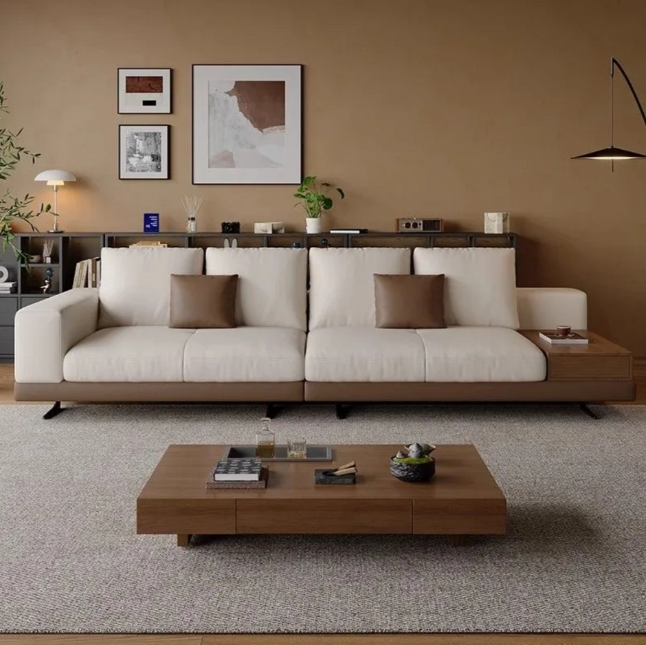 Traditional Japanese Style Leather Sofa Set