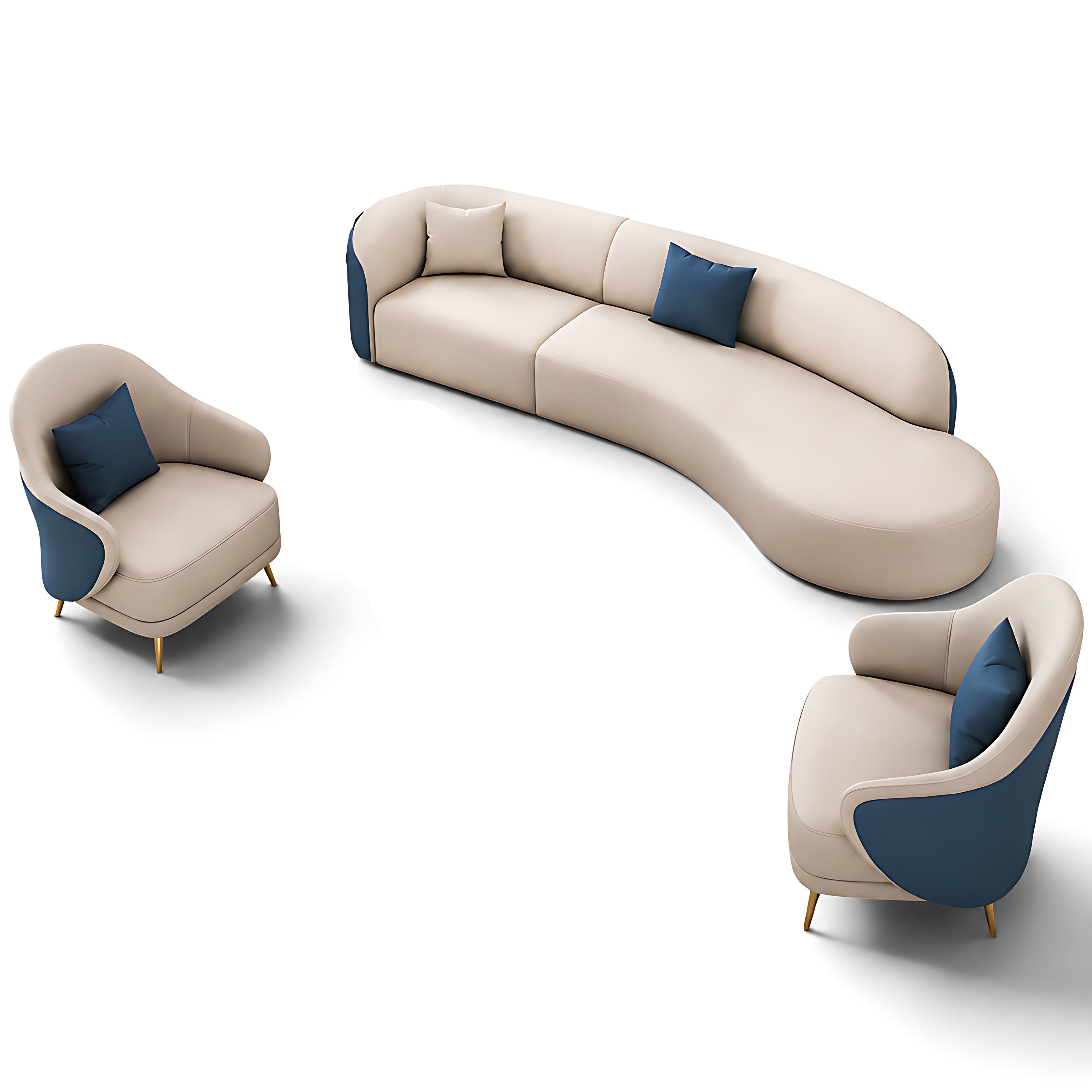 3 Piece Curved Leather Sofa Set / Ruchi