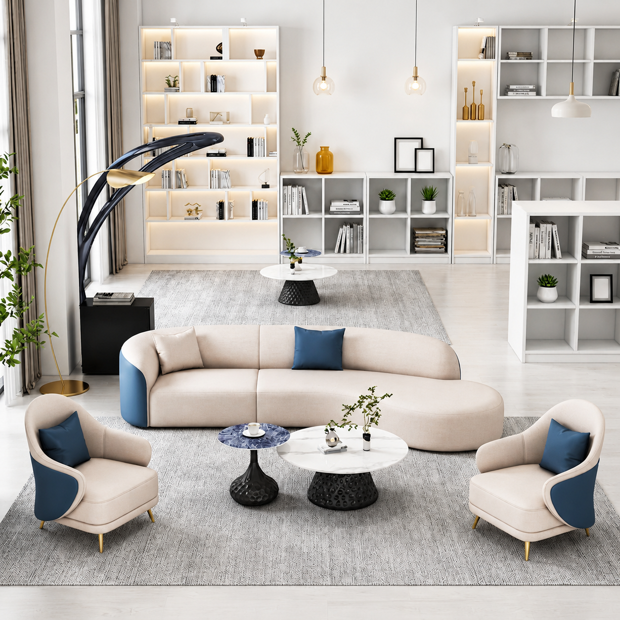 3 Piece Curved Leather Sofa Set /  Ruchi