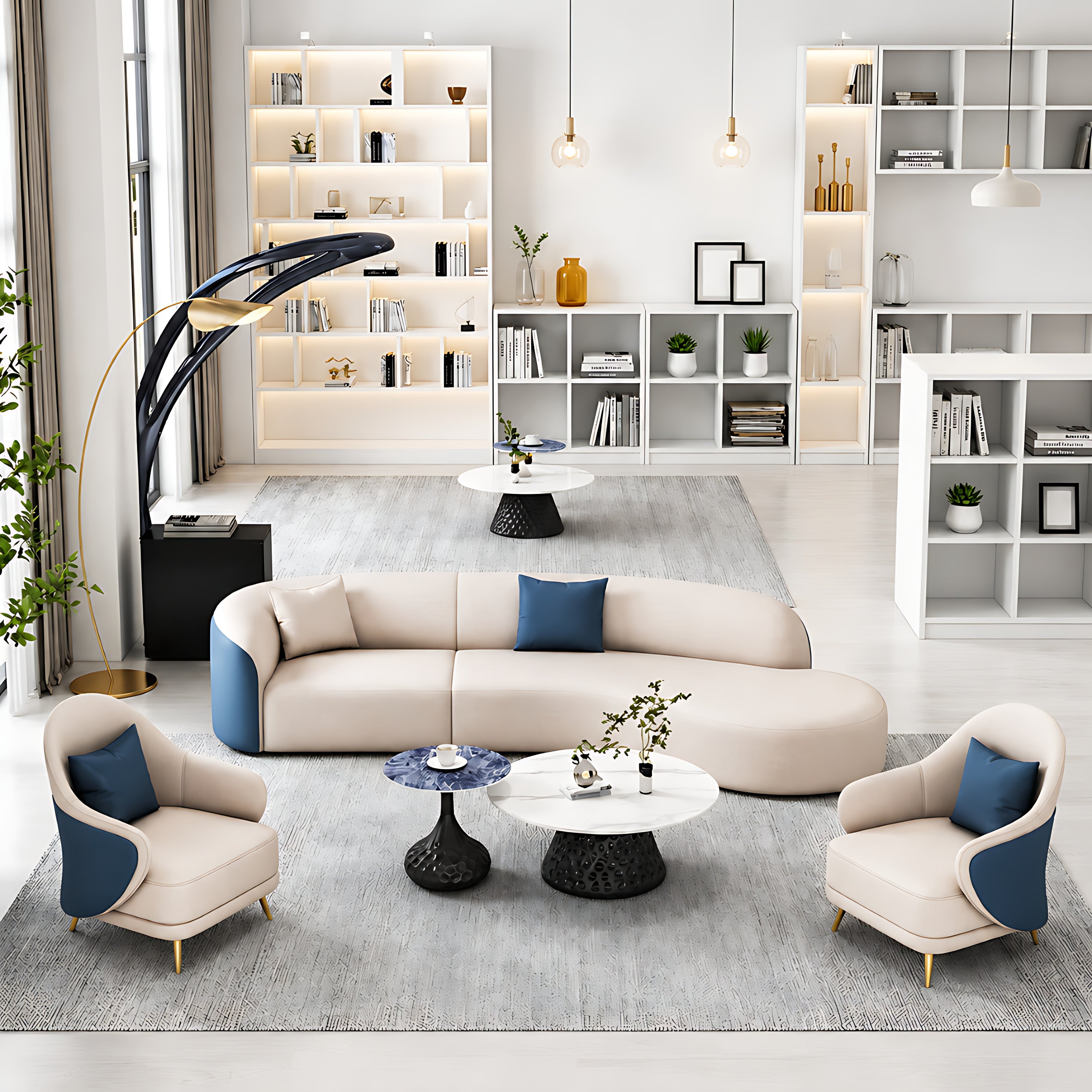 3 Piece Curved Leather Sofa Set / Ruchi