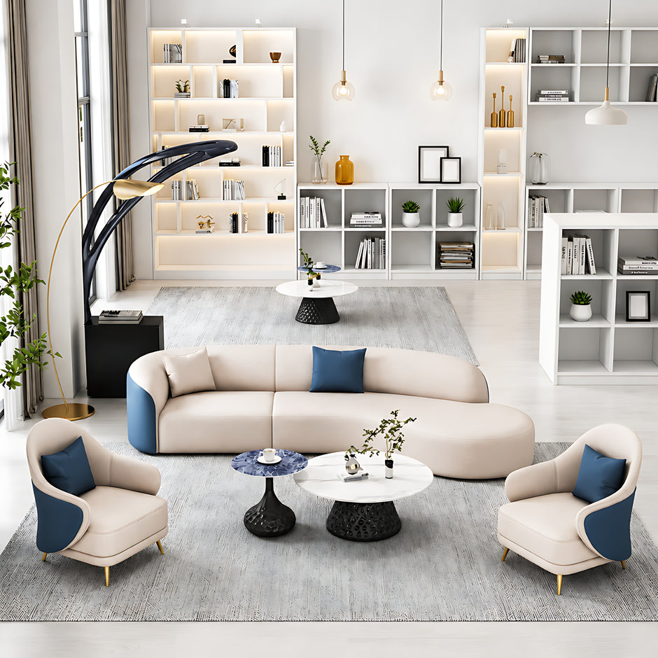 3 Piece Curved Leather Sofa Set / Ruchi