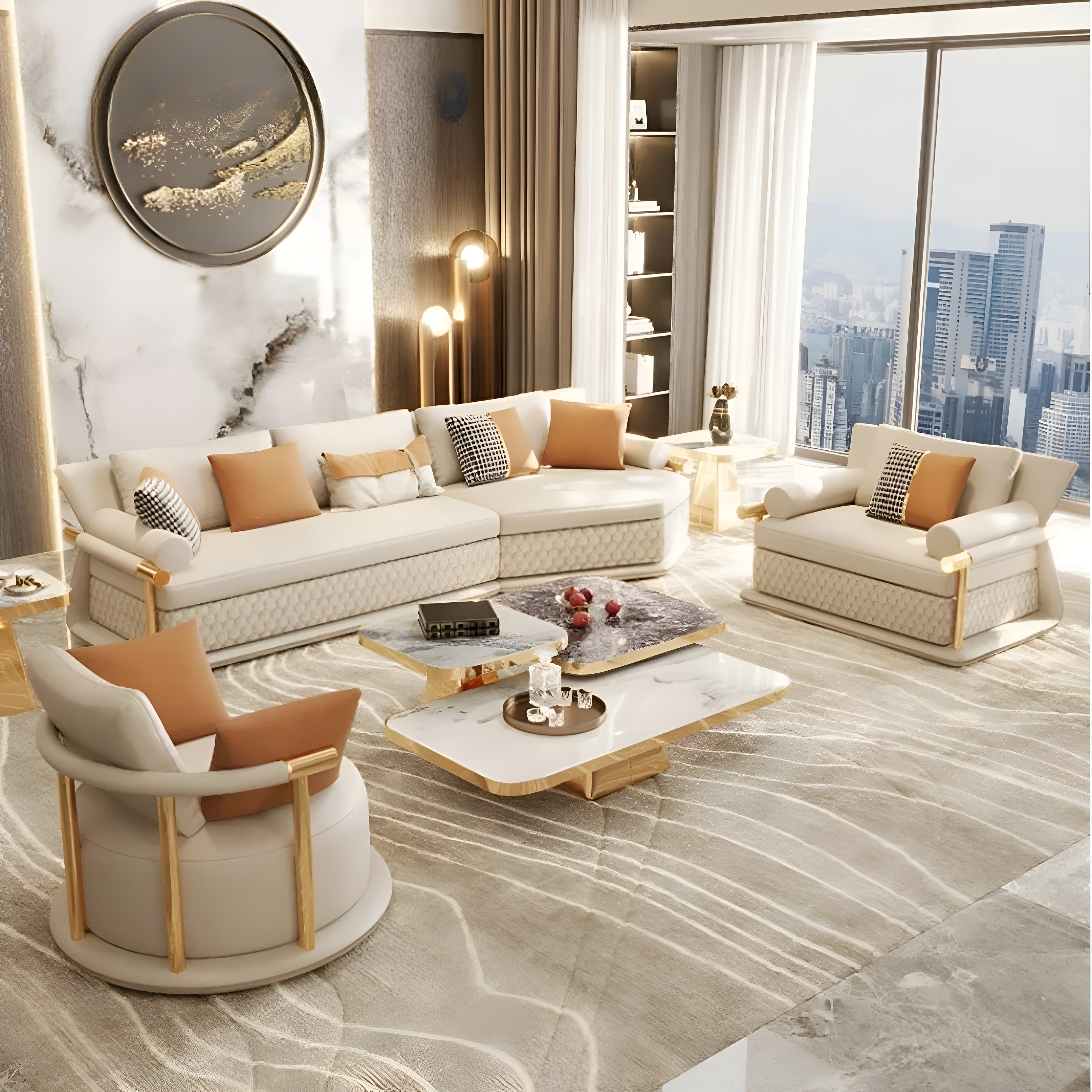 3 Piece Leather Sectional Sofa Set / Ruchi