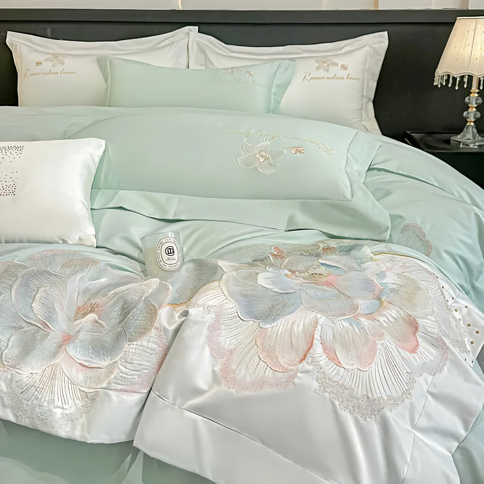 4Pcs Floral Cotton Polyester Fitted Bedding Set / Ruchi