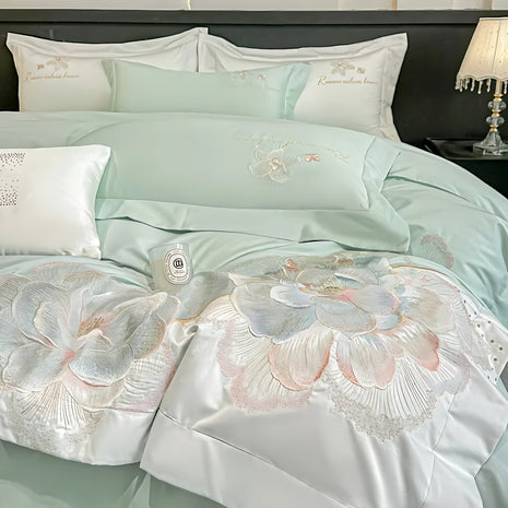 4Pcs Floral Cotton Polyester Fitted Bedding Set / Ruchi