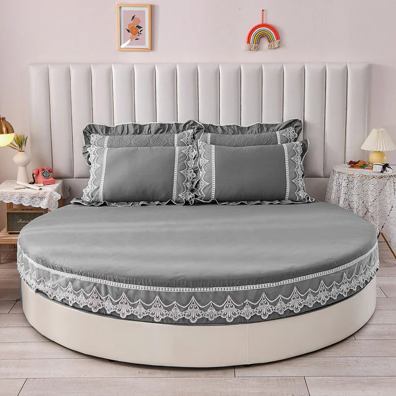 Plain Round Cotton Fitted Sheet With Pillowcases