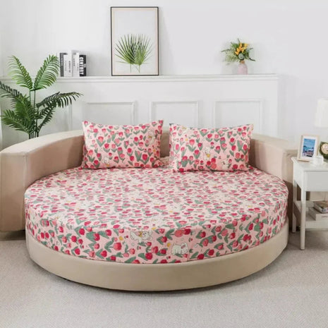 Round Cotton Fitted Bedsheet With Pillowcases / Ruchi