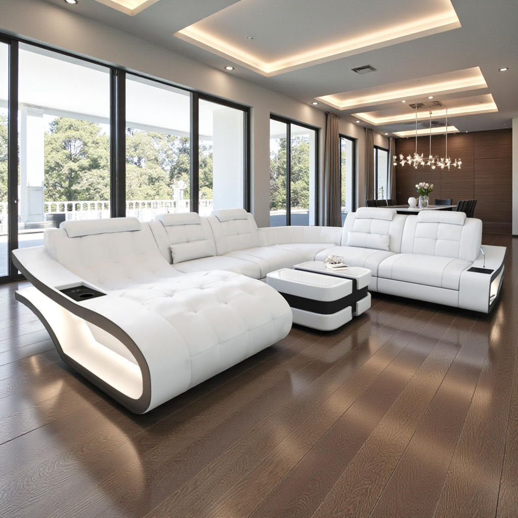 Modern Leather Sectional Sofa With LED Lights / Ruchi