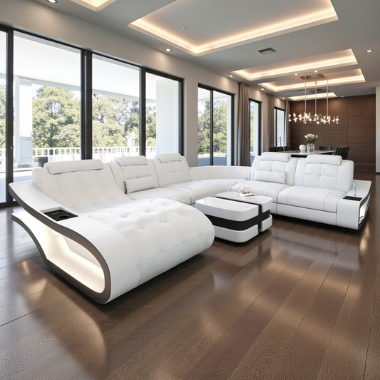 Modern Leather Sectional Sofa With LED Lights / Ruchi